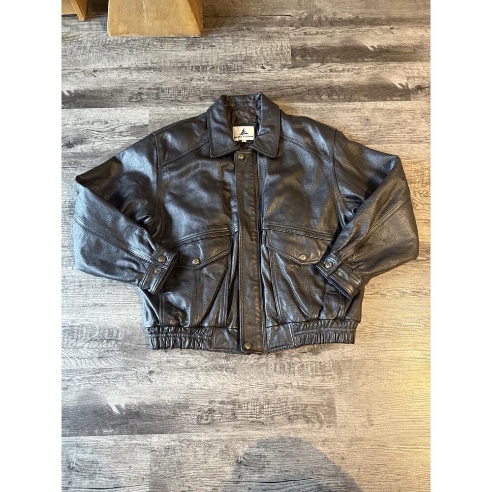 Vintage Misty Harbor Leather Jacket Mens XL Black Bomber Genuine Leather 90s